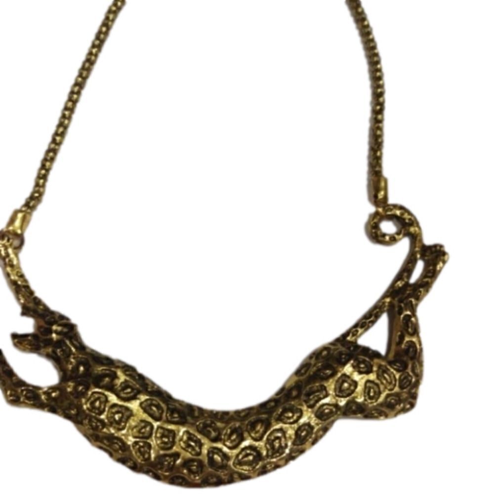 1 Brass , Bronze Gold Necklace Leopard, Panther Animal.